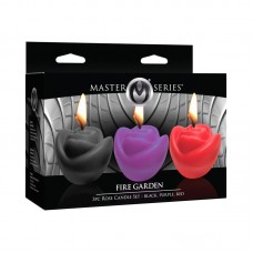 Master Series Fire Garden 3-Piece Rose Candle Set Black/Purple/Red