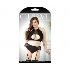 Curve Sadie Halter Bralette With Keyhole Cutout & Matching Gartered High-waisted Panty 3x/4x Black Curve Sadie Halter Bralette With Keyhole Cutout & Matching Gartered High-waisted Panty 3x/4x Black