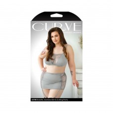 Curve Layne Lace Panel Bralette, Matching Gartered Skirt & G-string Panty 3x/4x Gray Curve Layne Lace Panel Bralette, Matching Gartered Skirt & G-string Panty 3x/4x Gray