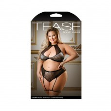 Tease Logan Halter Bralette & Panty With Detachable Leg Garters Black 1x/2x Tease Logan Halter Bralette & Panty With Detachable Leg Garters Black 1x/2x