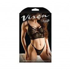 Vixen Call Me Yours Longline Bralette With Grommets & Thong Panty Black O/s Vixen Call Me Yours Longline Bralette With Grommets & Thong Panty Black O/s