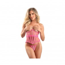 Fantasy Lingerie Underbust Corset With Lurex Detail And G-string Hot Pink L