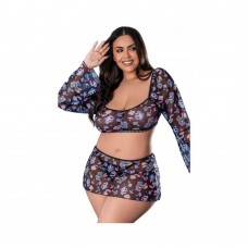 Hazy Dayz Shrooms Crop Top W/skirt & Thong - Black Qn Hazy Dayz Shrooms Crop Top W/skirt & Thong - Black Qn