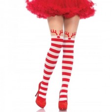 Rudolph Reindeer Stripe Thigh Os Red/wht