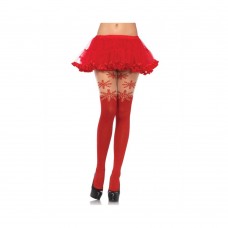 Spandex Snowflake Opaque Pantyhose W/sheer Thigh Accent Red O/s