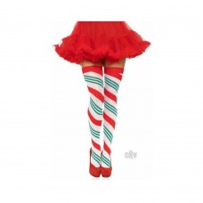 Holiday Ribbon Thigh High Os Rd/wht/gr