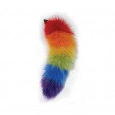 Rainbow Foxy Tail  Fur Tail With Stainless Steel Butt Plug
