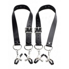 Spread Labia Spreader Straps with Clamps Black