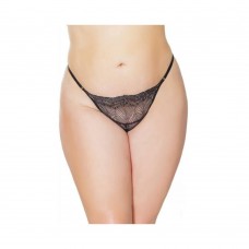 Holiday Metallic Scallop Stretch Lace Crotchless Panty Black/silver Os/xl