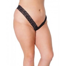 Holiday Scallop Stretch Lace High Leg Thong Black Os/xl