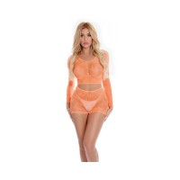 Pink Lipstick Leaf It To Me Long Sleeve Crop Top & Short Orange O/s