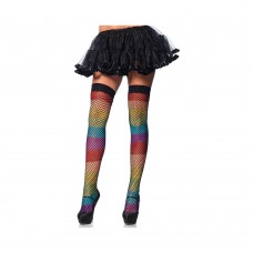 Rainbow Thigh Highs Fishnet Overlay O/S Multicolor