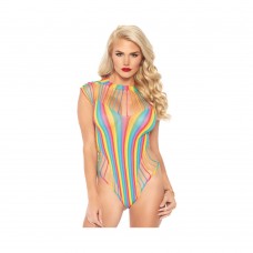 Shredded Opaque Cut Out Teddy With Snap Crotch Rainbow O/s