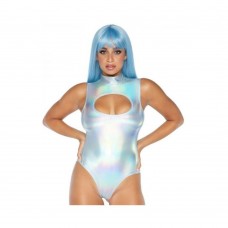 Spandex Keyhole Bodysuit Silver Medium