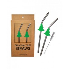 Holiday Tree Reusable Stainless Steel (dishwasher Safe) Straws - Pack Of 2