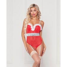 Holiday Rhinestone Studded Mesh Teddy W/marabou Trim Red Md