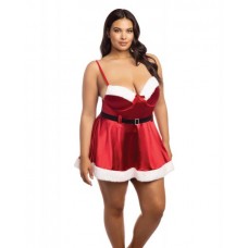 Holiday Vixen Padded Cup Chemise W/marabou Trim Red/white 1x/2x