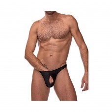 Male Power Nylon Lycra Pull Tab Thong Black OS