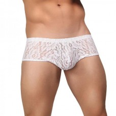 Male Power Mini Shorts Stretch Lace White Small