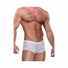 Male Power Stretch Lace Mini Shorts White Medium