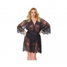 Holiday Eyelash Lace Robe W/bell Sleeves Black Os/xl