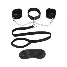Lux Fetish Collar, Cuffs & Leash Set Black