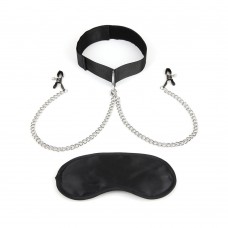 Lux Fetish Collar & Nipple Clamps Adjustable Pressure
