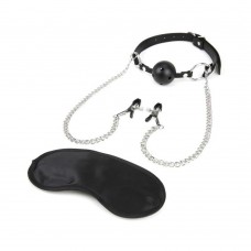 Lux Fetish Breathable Ball Gag Adjustable Nipple Chain