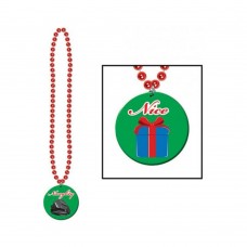 Holiday Beads W/naughty Or Nice Medal - Green/red