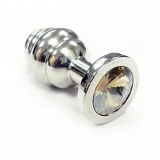 Stainless Steel Threaded Small Butt Plug Small With Clear Crystal  In Clamshell